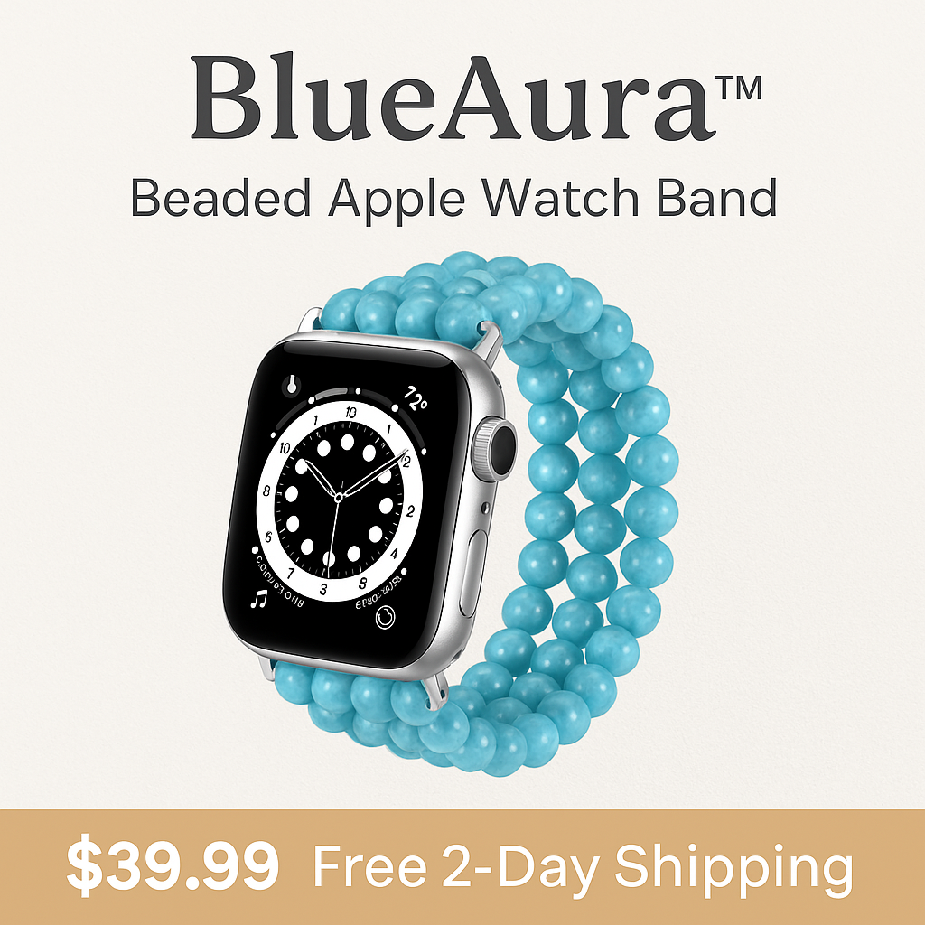 BlueAura™ Beaded Apple Watch Band – Crystal-Inspired Strap