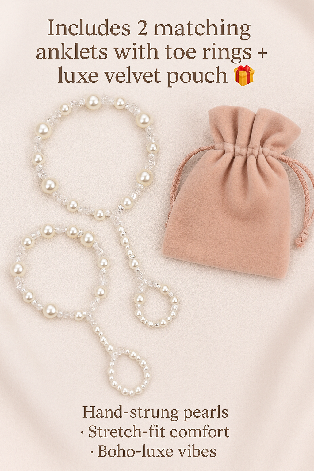 👣 Barefoot Bliss™ – Luxury Pearl Anklet Set with Toe Rings