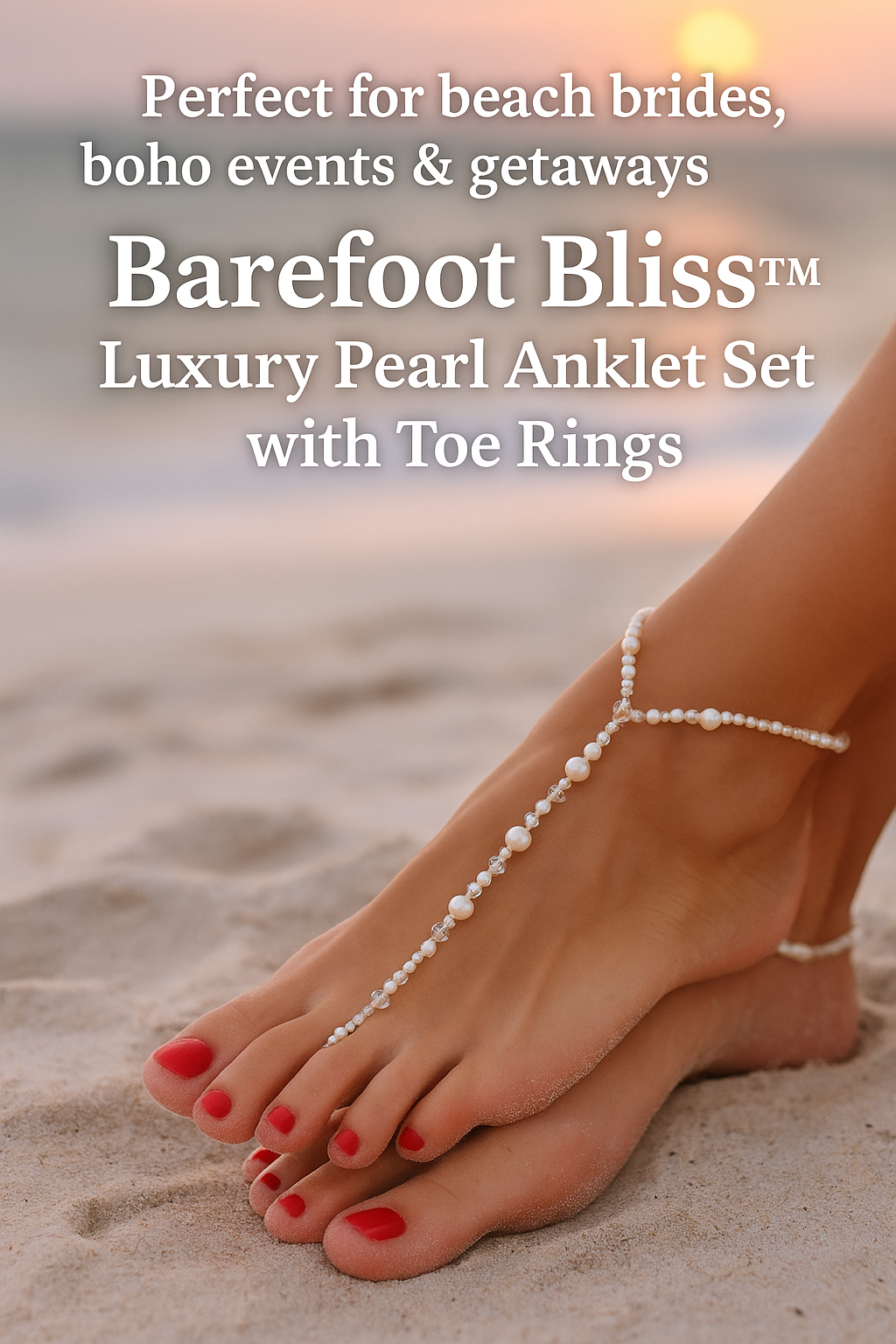 👣 Barefoot Bliss™ – Luxury Pearl Anklet Set with Toe Rings