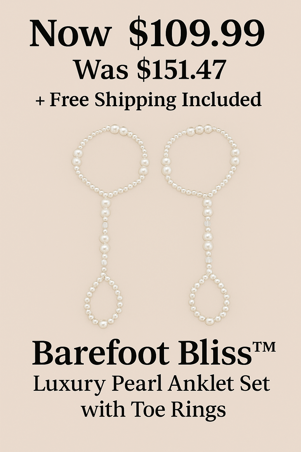 👣 Barefoot Bliss™ – Luxury Pearl Anklet Set with Toe Rings
