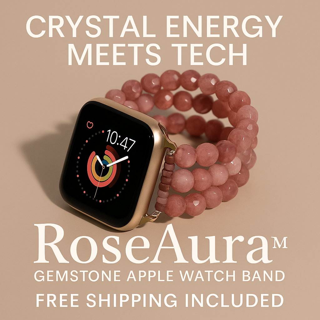 RoseAura™ Gemstone Apple Watch Band – Crystal Beaded Stretch Strap