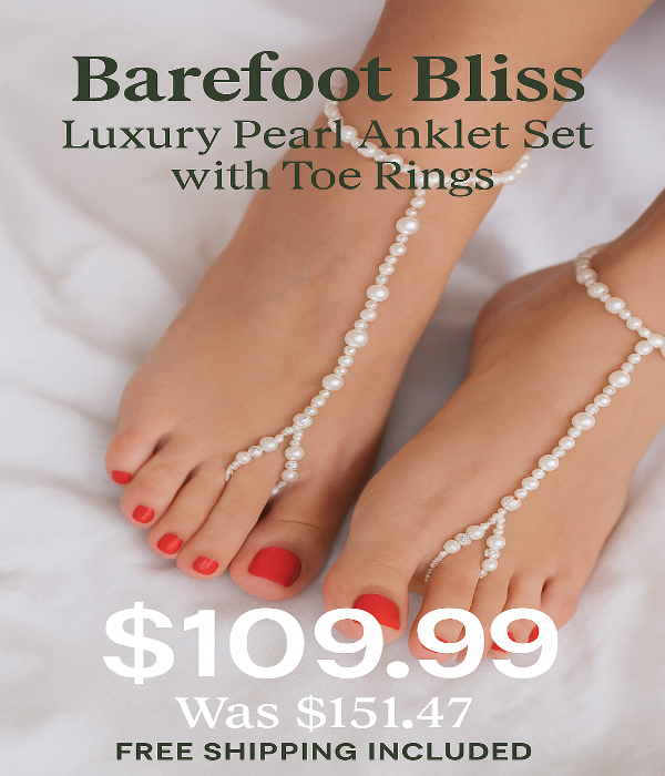 👣 Barefoot Bliss™ – Luxury Pearl Anklet Set with Toe Rings